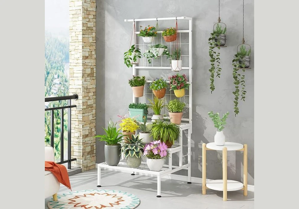 Tiered Stand Balcony Flower Pot Arrangement Ideas