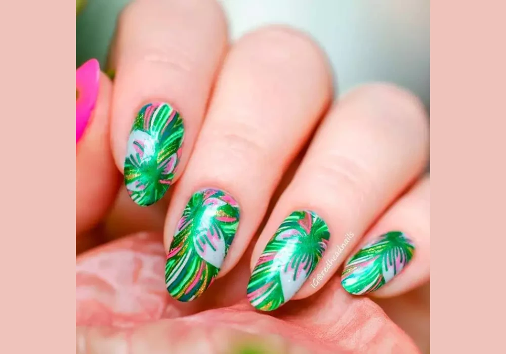 Tropical Palm Leaf Nail Art
