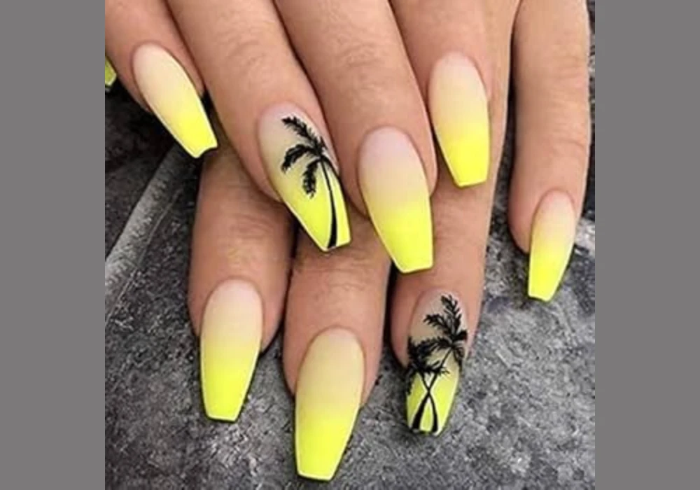 Tropical Palm Leaf Summer Acrylic Nail Ideas