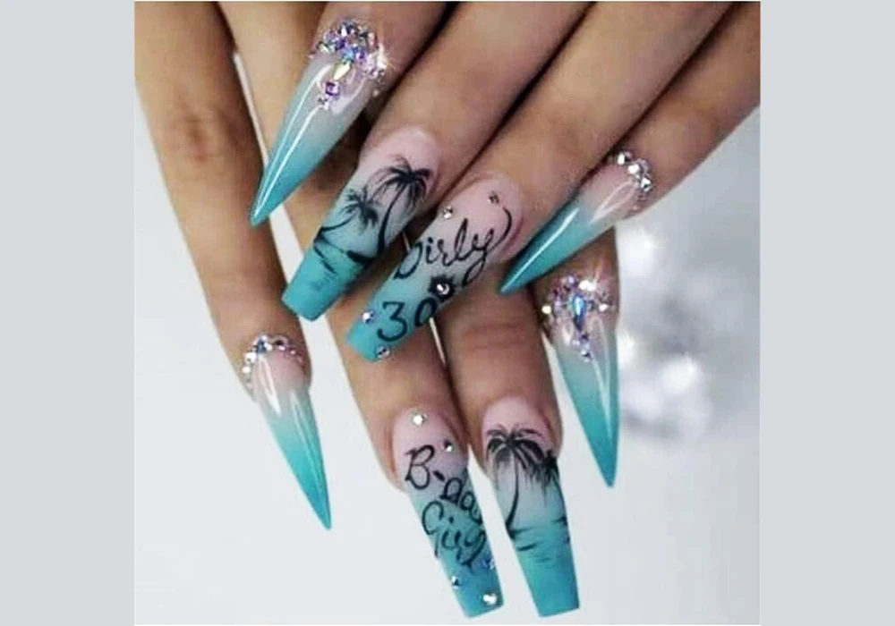 Tropical Palm Tree Long Nails