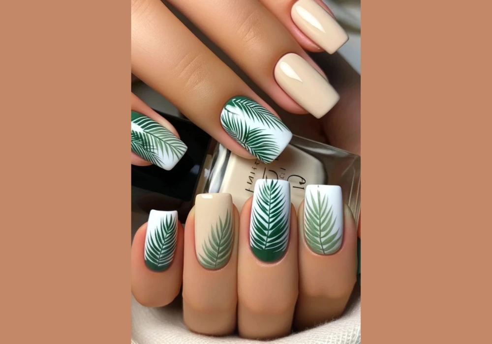 Tropical Summer Nail Inspiration with Leaf Patterns
