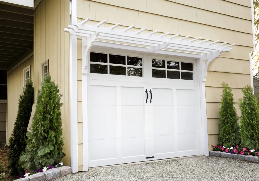 Vertical Slat Trellis Over Garage Door Ideas for Simple Structure Lines