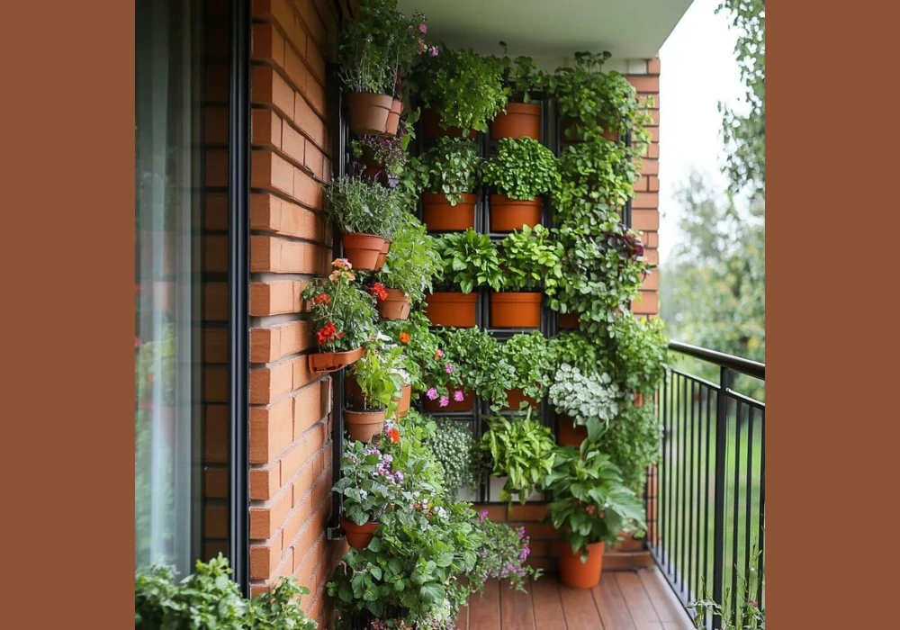 Vertical Wall-Mounted Balcony Flower Pots Ideas for Space Saving