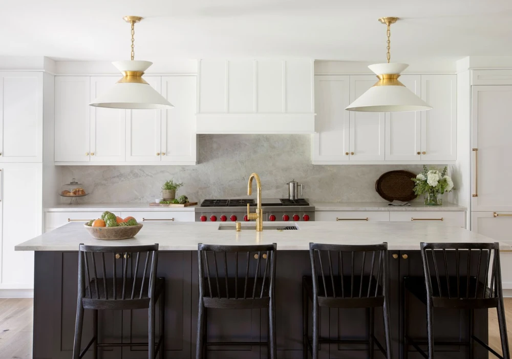 White Kitchen with Pendant Lighting for Style