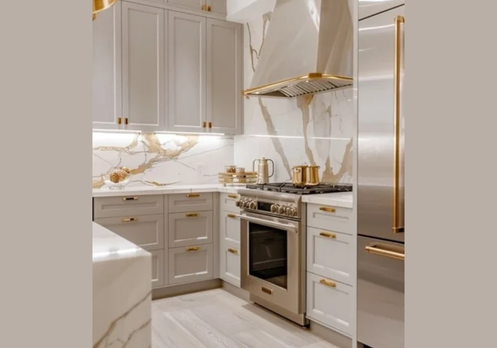 White and Gold Kitchen for a Stylish Accent