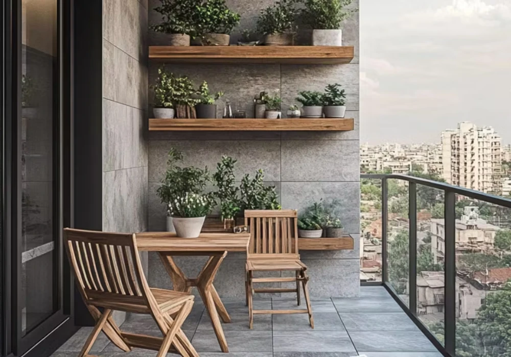 Wooden Compact Bistro Balcony Table Ideas for Classic Style