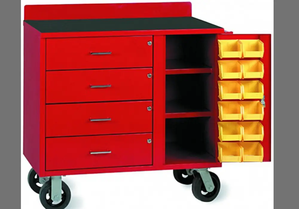 Workbench with Mobile Storage Bins
