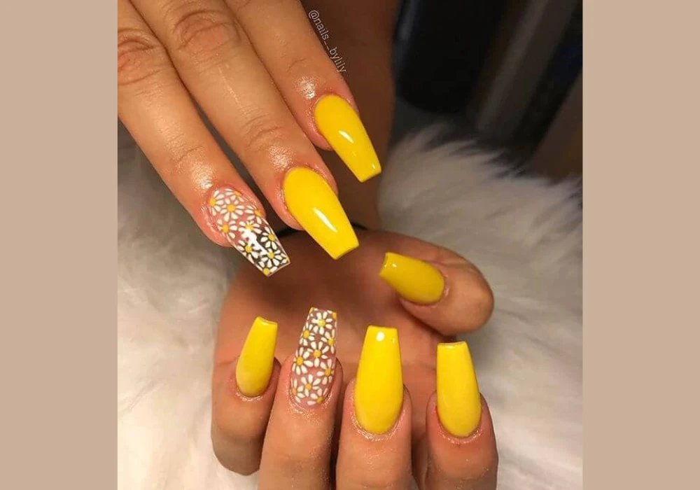 Yellow Sunshine Acrylic Coffin Nails for Bright Look