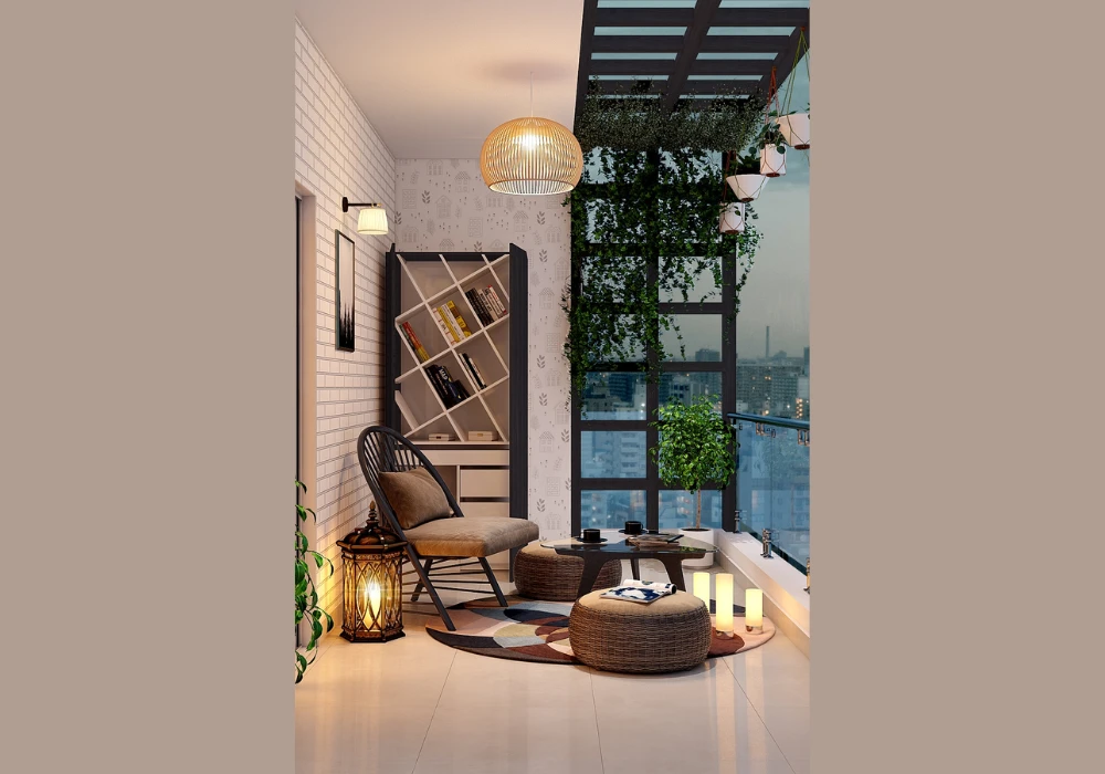 cozy seating corner layout for small balcony design ideas