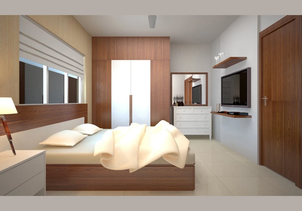 minimal furniture layout for a spacious summer bedroom