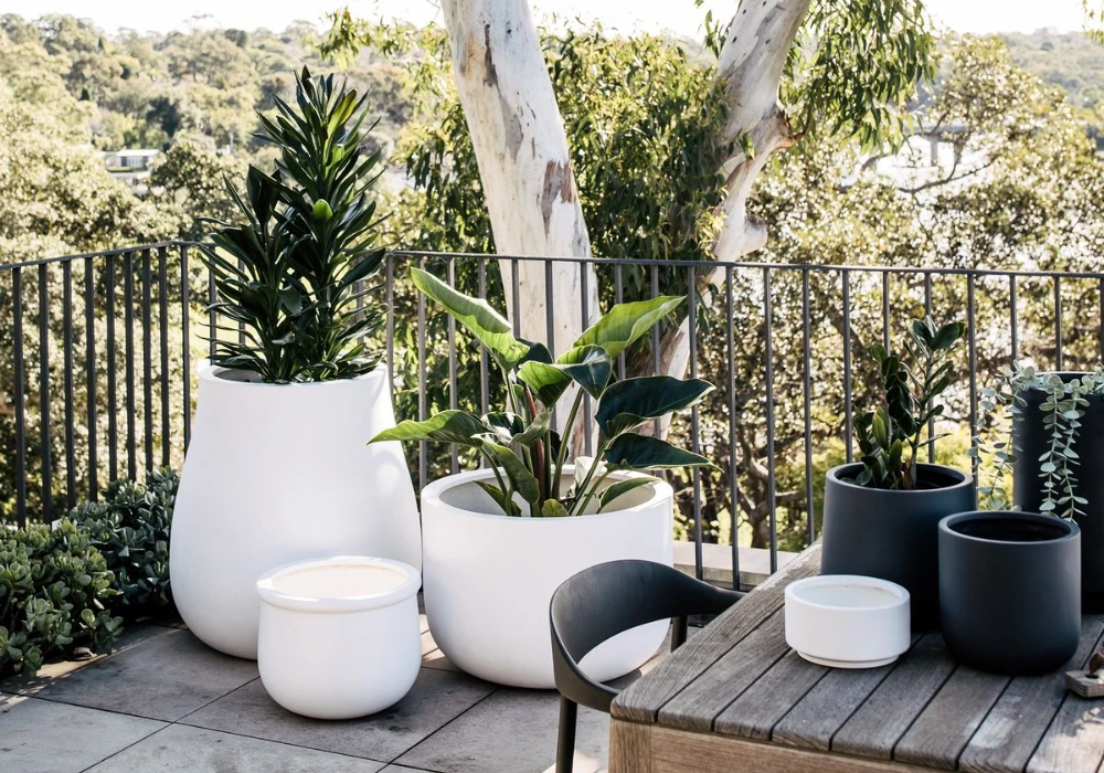 mixed material balcony plant boxes for balanced design