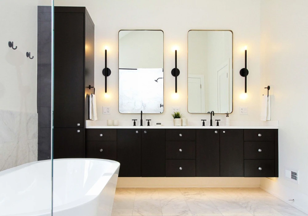 modern bathroom design with floating vanity setup