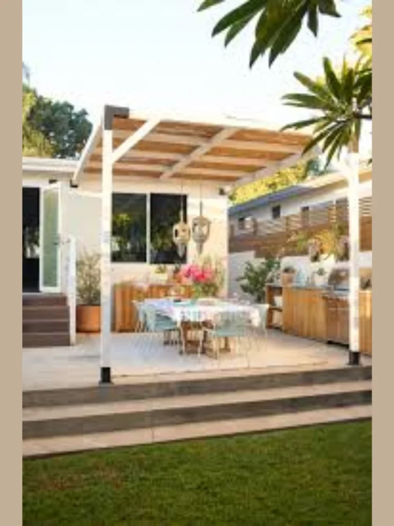 outdoor pergola ideas Integrated Bench Seating Perimeter Design