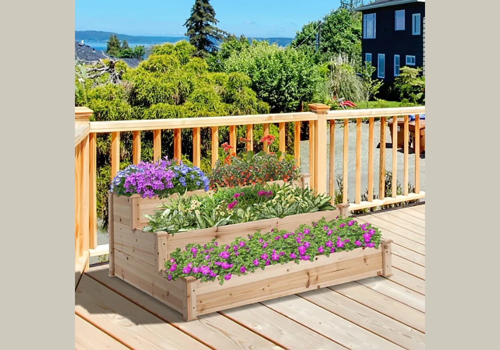 tiered balcony plant boxes for layered garden effect