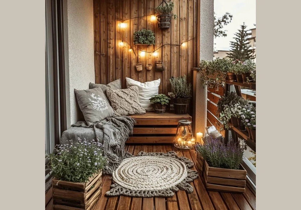 wooden balcony plant boxes for natural aesthetic look