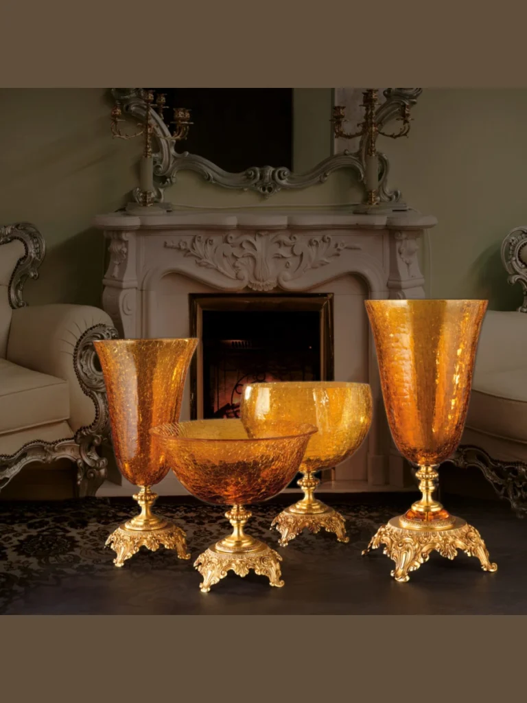 Amber Glass Vases with Tall Golden Wheat Stalks