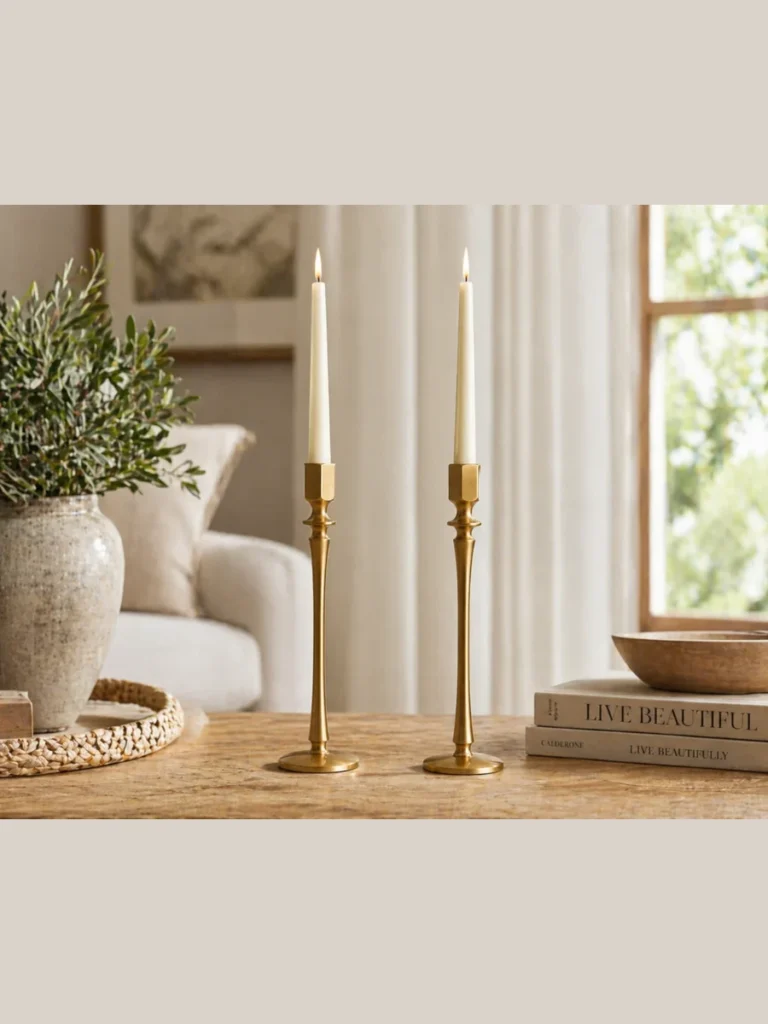 Antique Brass Candlesticks with Dark Taper Candles