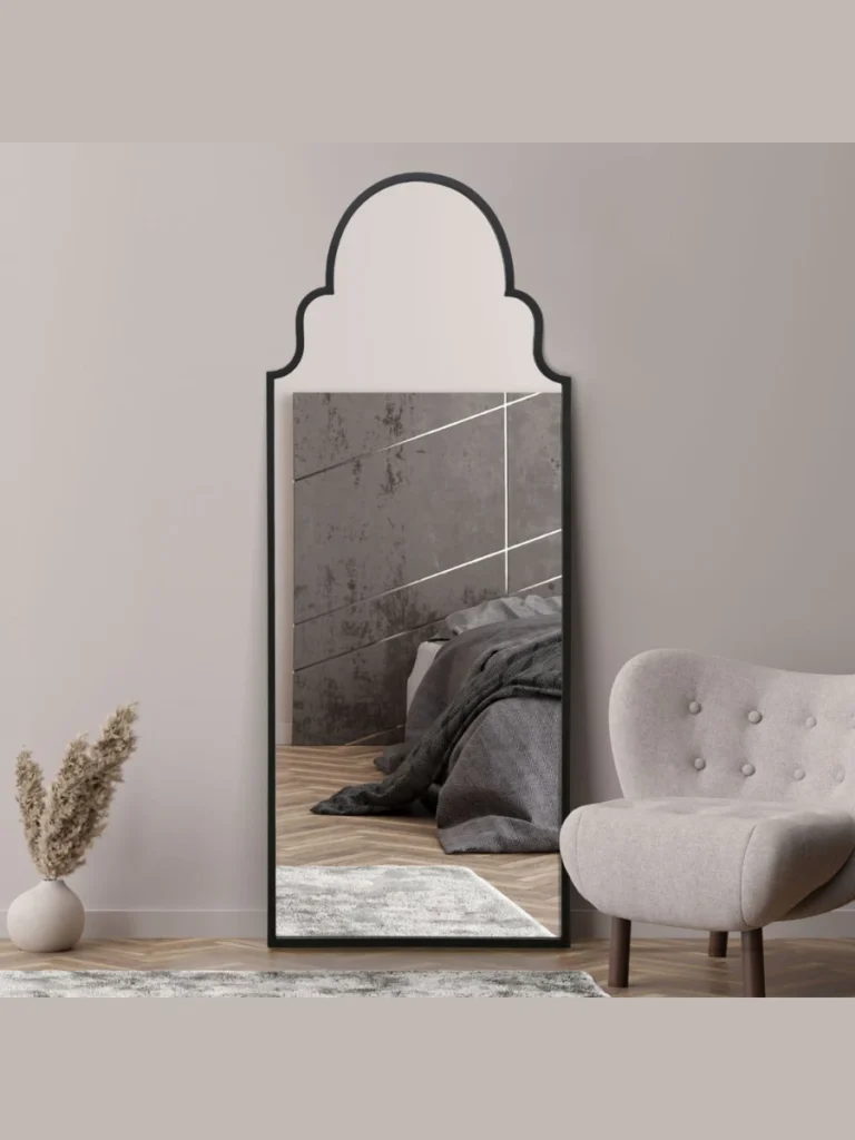 Arched Black Iron Leaning Floor Mirrors