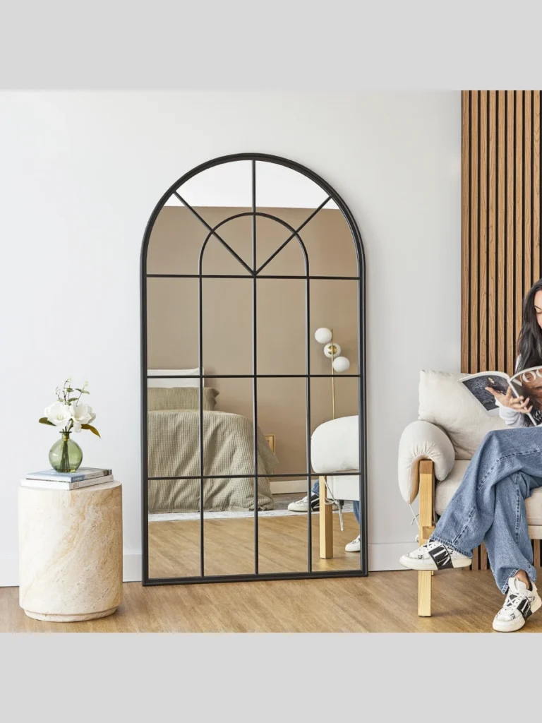 Arched Black Iron Leaning Wall Mirrors