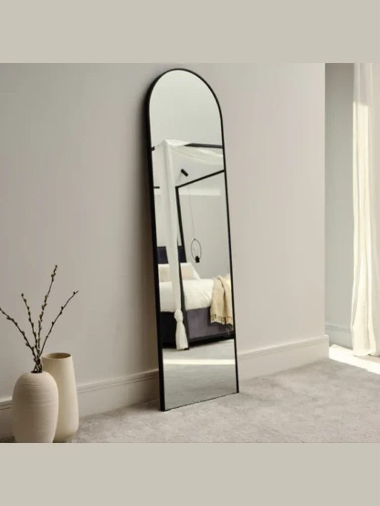 Arched Matte Black Iron Leaning Mirrors