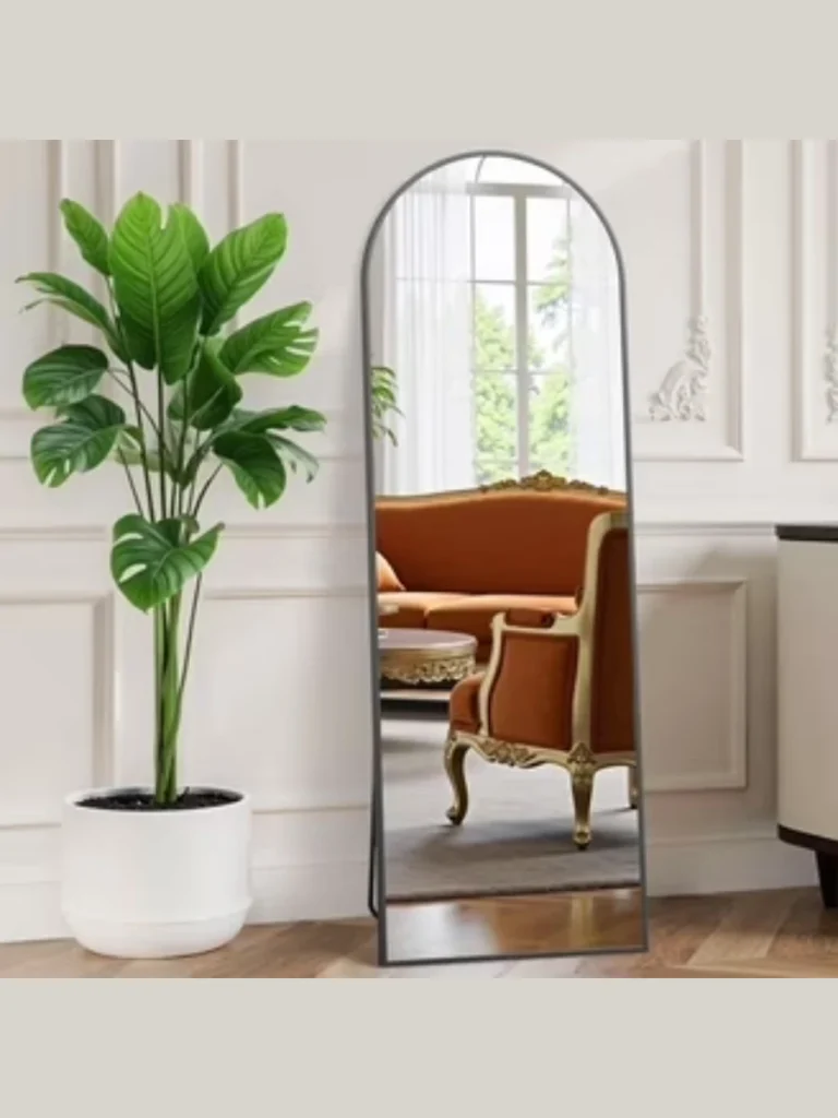 Arched Matte Black Leaning Wall Mirrors
