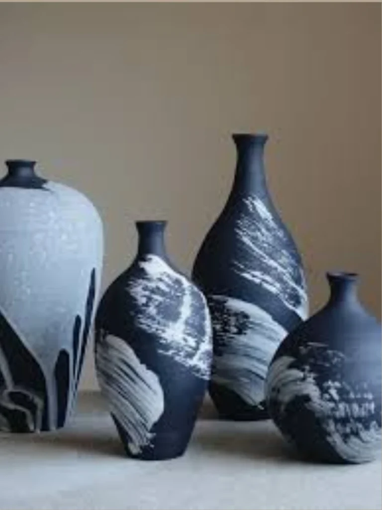 Asymmetrical Unglazed Stoneware Pottery Jugs