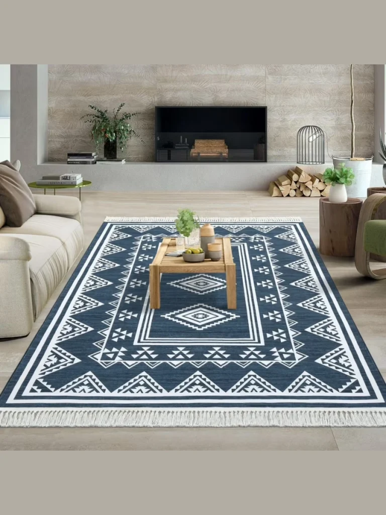 Bold Geometric Patterned Low Pile Rug