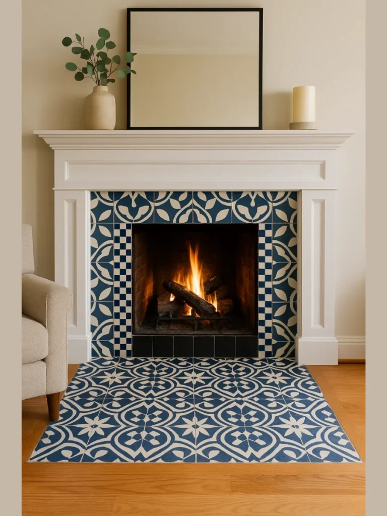Bold Patterned Ceramic Hearth Tiles