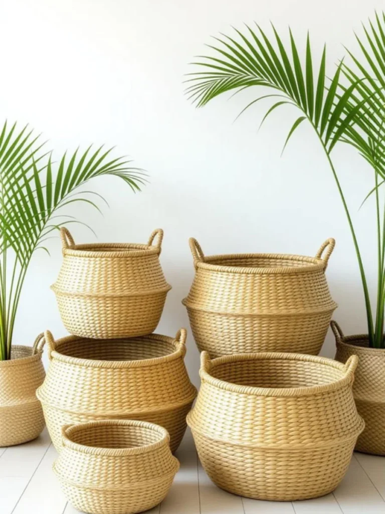Braided Abaca Fiber Palm Leaf Baskets