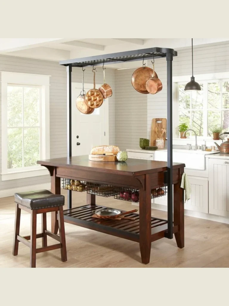 Butcher Block Kitchen Islands With Copper Hanging Pots
