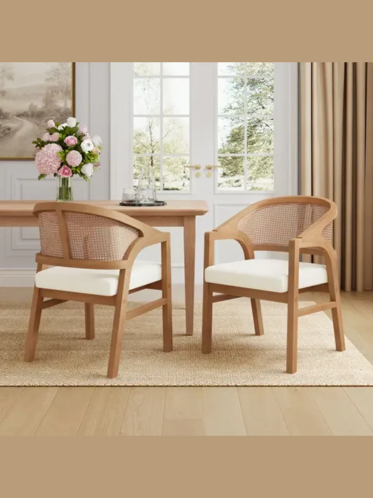 Cane Back Dining Chairs With Bold Abstract Wall Art