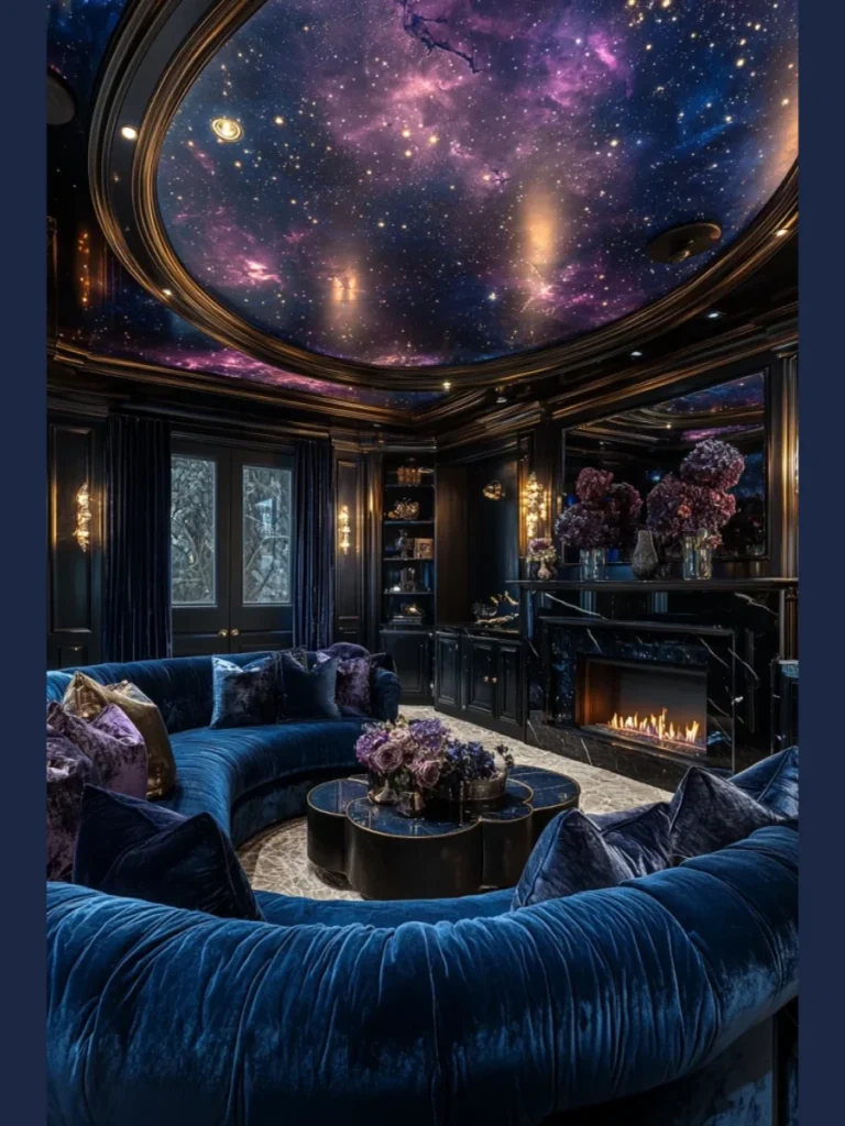 Celestial Night Sky with Navy and Silver Stars