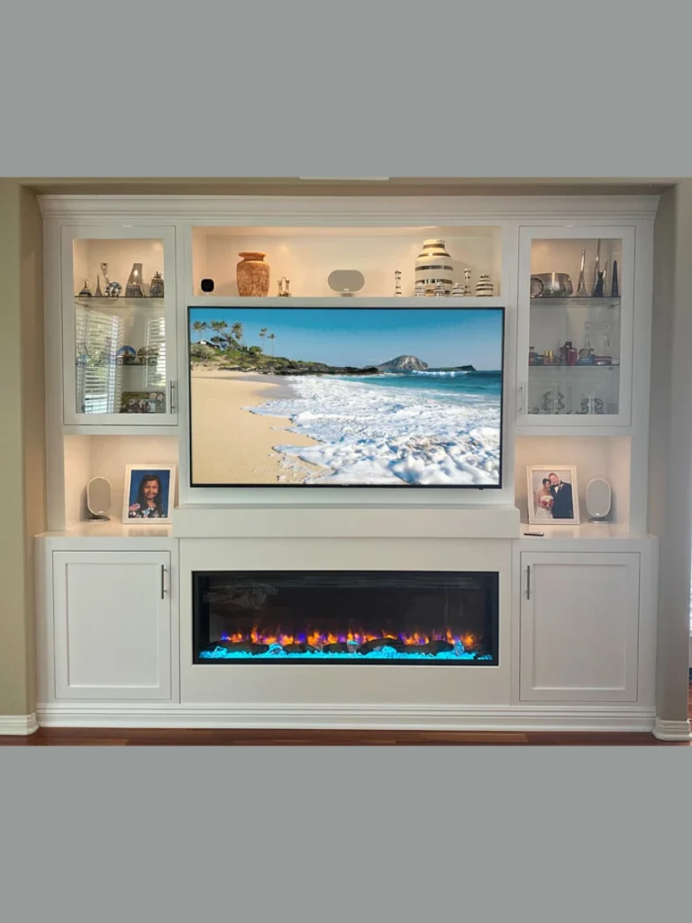 Clear Crystal Knobs on Built In Fireplace