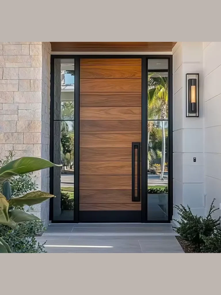 Contemporary Fiberglass Doors with Wood Grain
