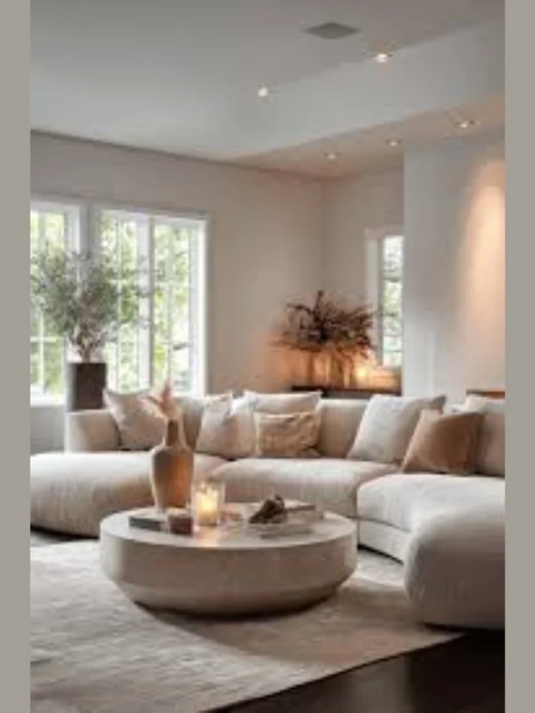 Curved Velvet Sofas Paired With Sculptural Floor Lamps