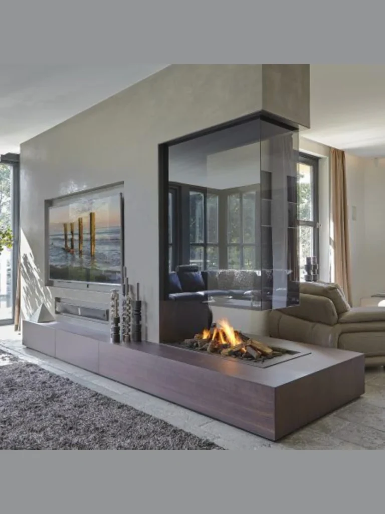 Double-Sided Glass Fireplace Partition
