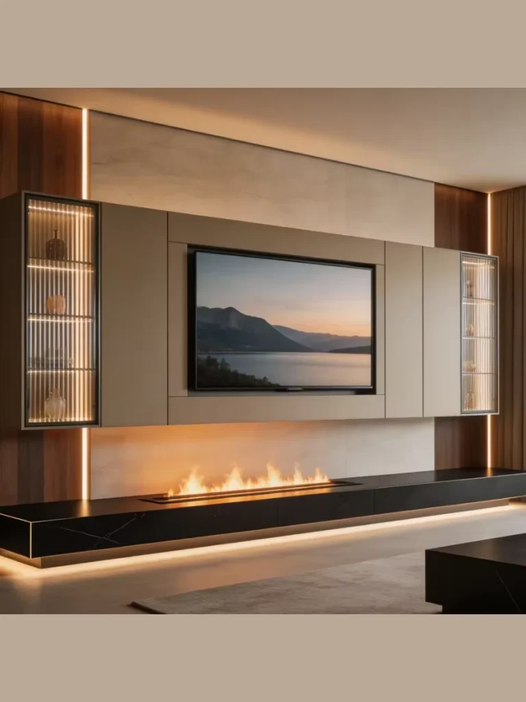 Floating Oak Cabinets with Integrated LED Lighting