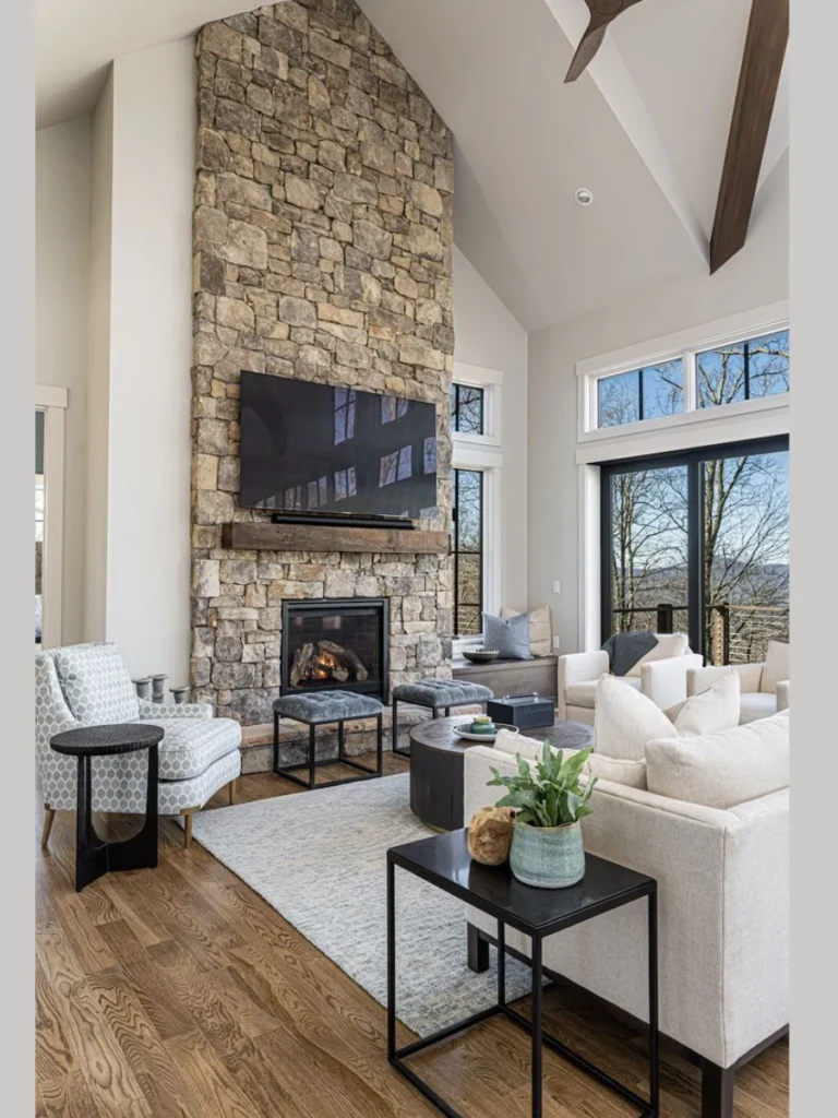 Floor to Ceiling Stacked Stone with Neutral Tones