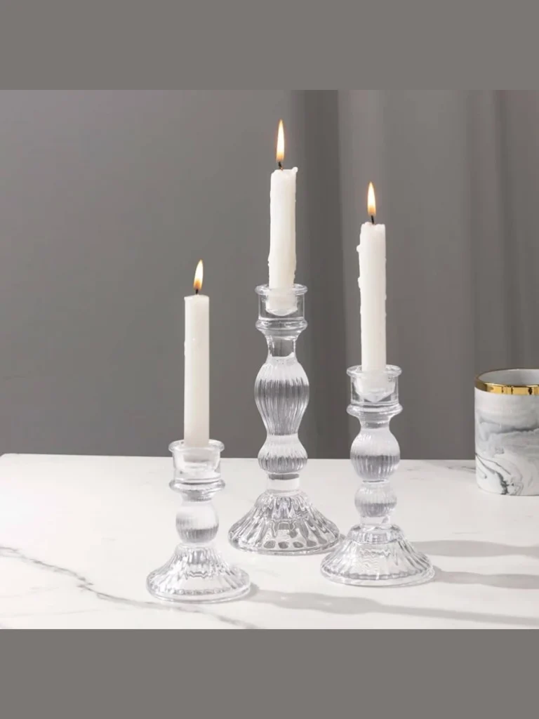 Fluted Clear Crystal Pedestal Candle Stands