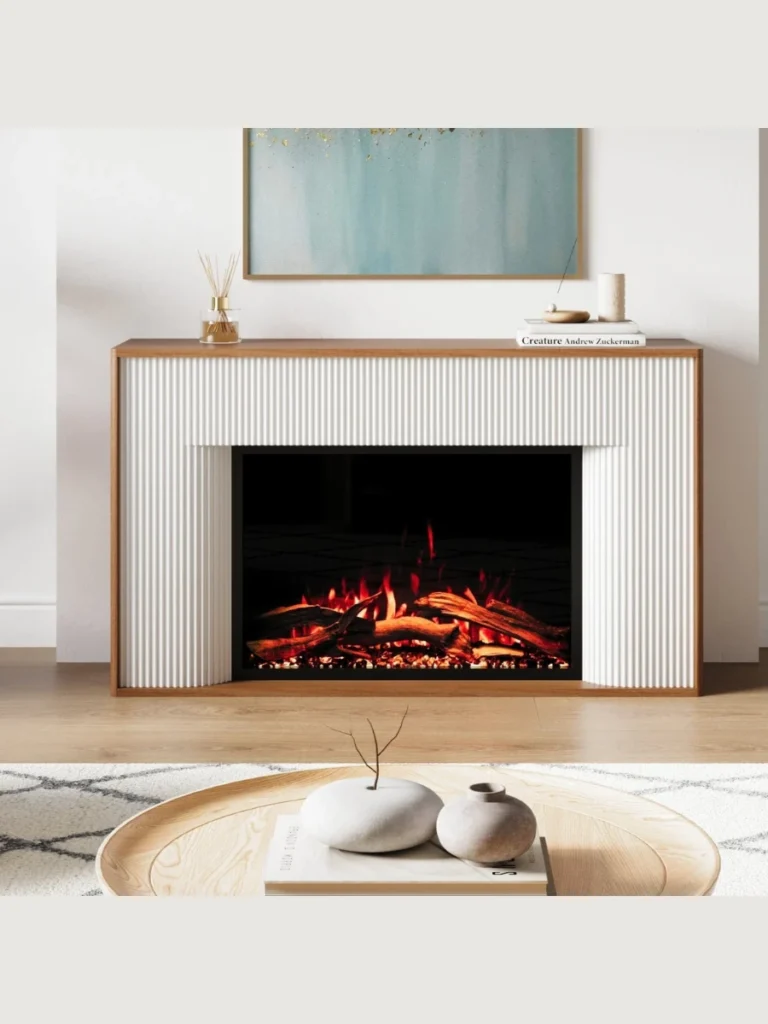 Fluted Plaster Surrounds with Recessed Metal Mantels
