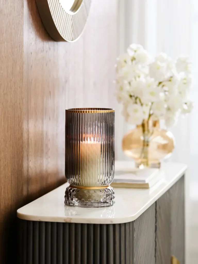 Fluted Smoked Glass Hurricane Goblets