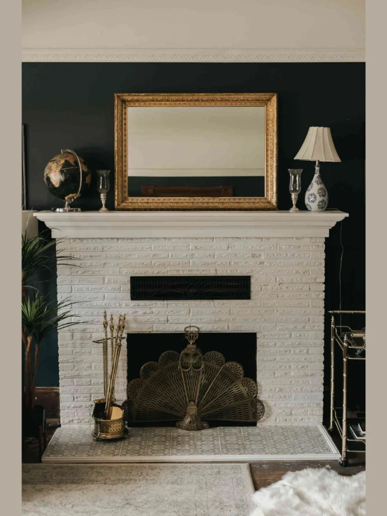 Framed Mirror leaning Behind the Mantle Decor