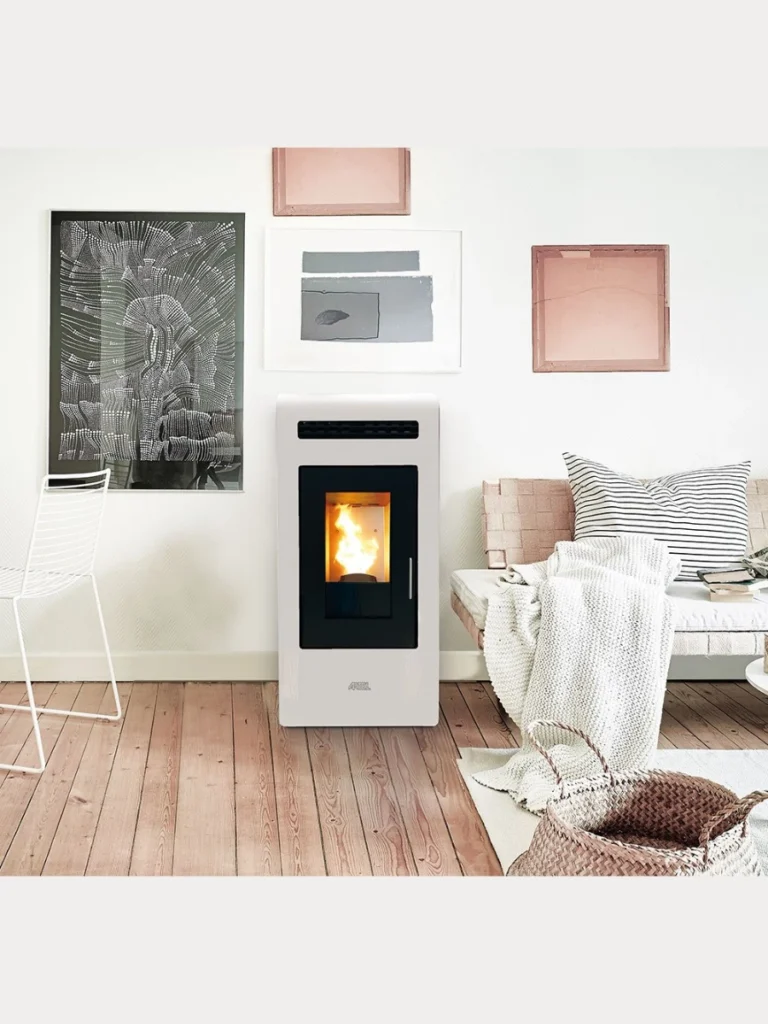 Freestanding Enameled Pellet Stoves in Pastel Tones