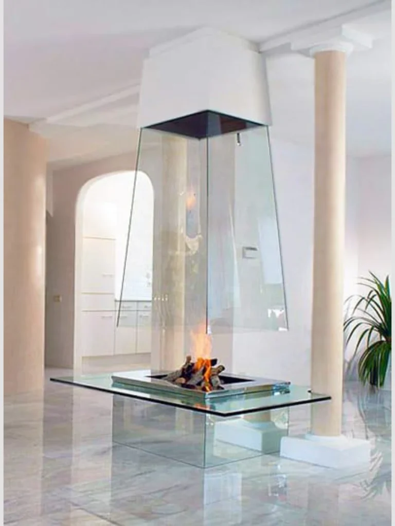 Glass Fireplace Wraps for a Transparent Corner View