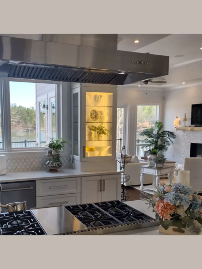 Glass-Front Hutch Cabinets With Interior Lighting
