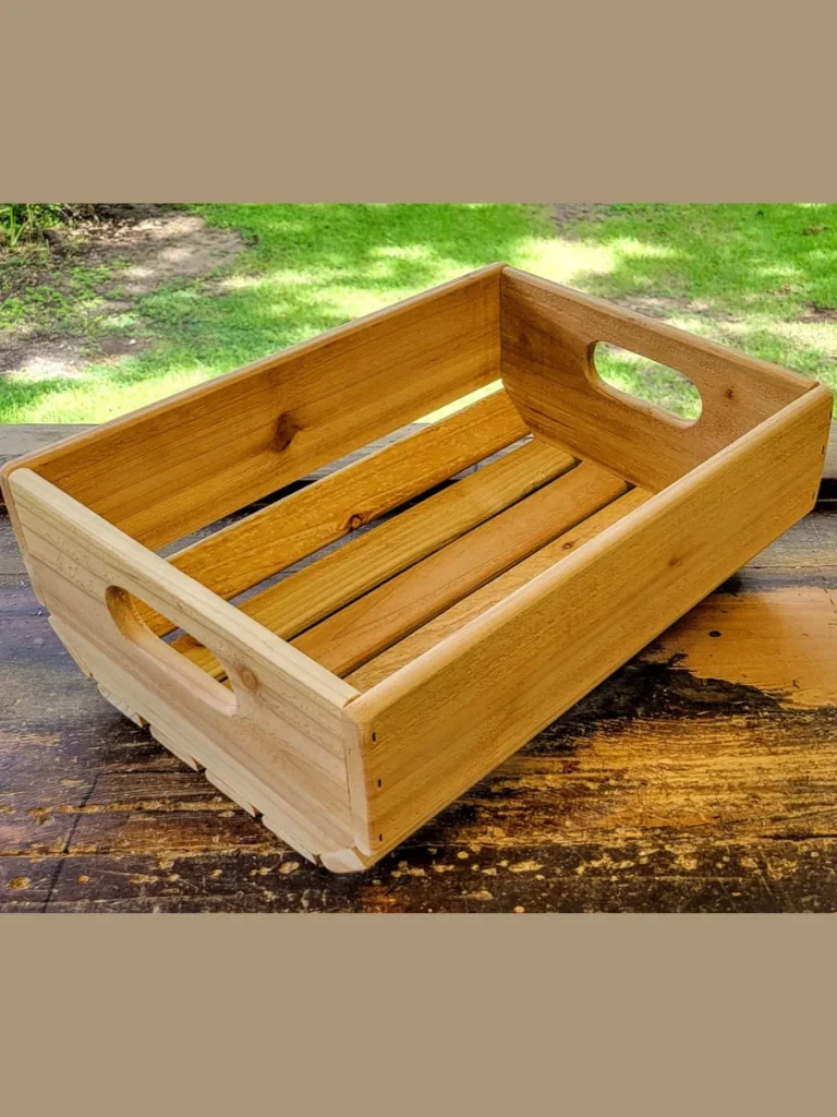 Hand Carved Chestnut Wood Slatted Crates