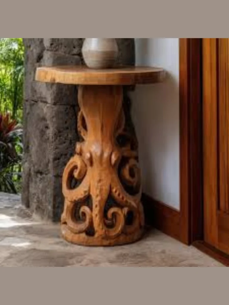 Hand-Carved Raw Wood Timber Pedestals