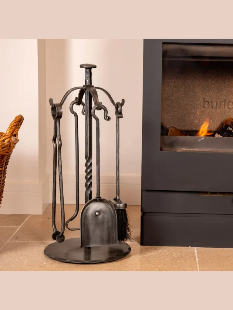 Hand-Forged Dimpled Iron Fireplace Canisters