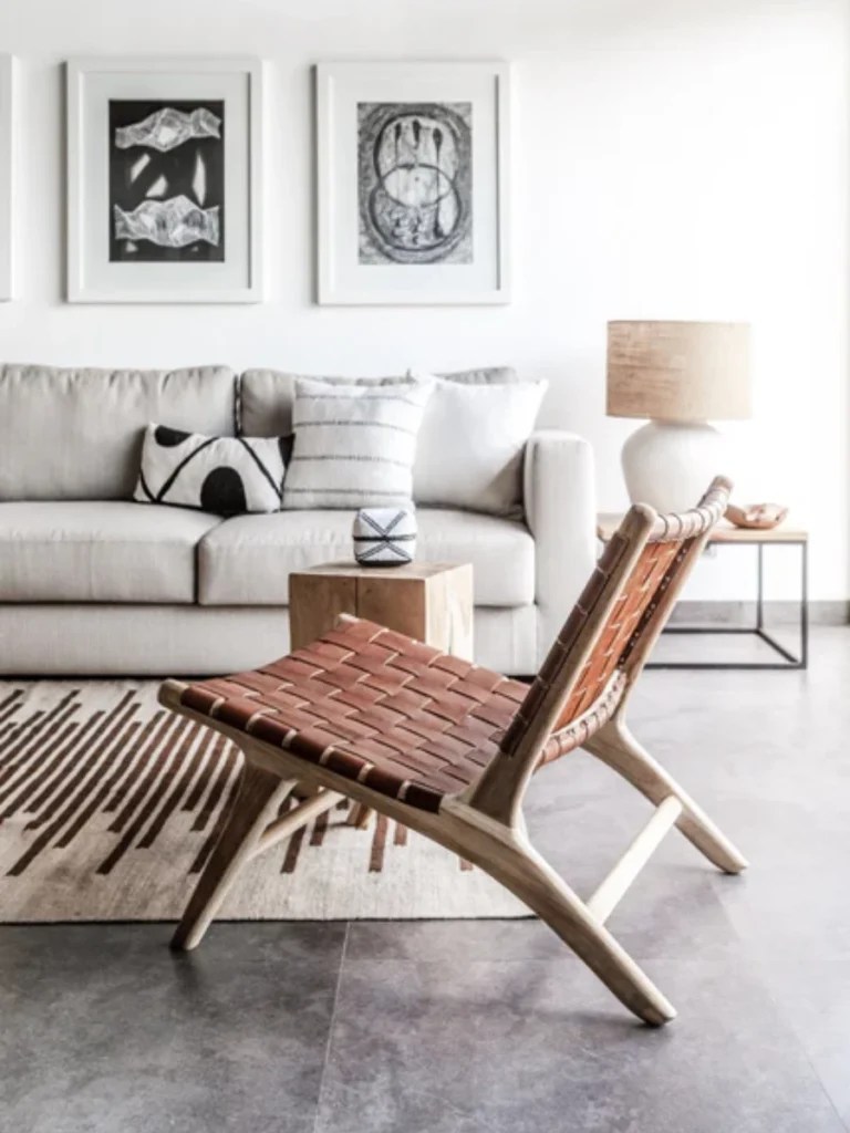 Hand-Woven Leather Strap Accent Chairs