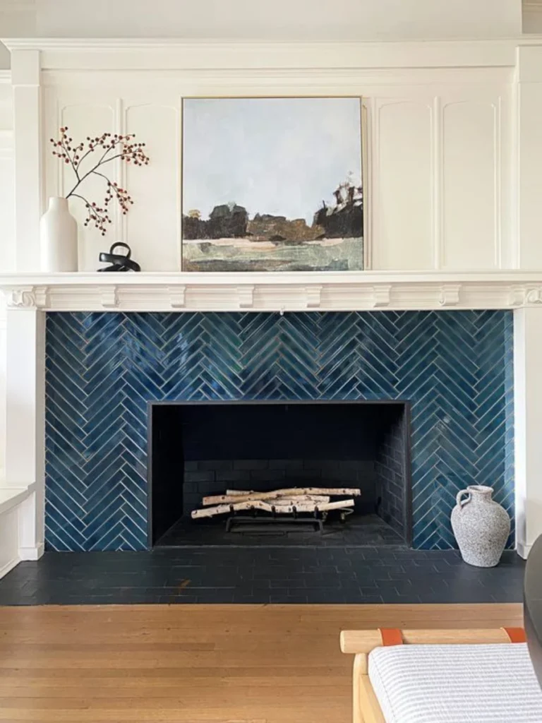 Herringbone Tile Fireplace Interior Patterns